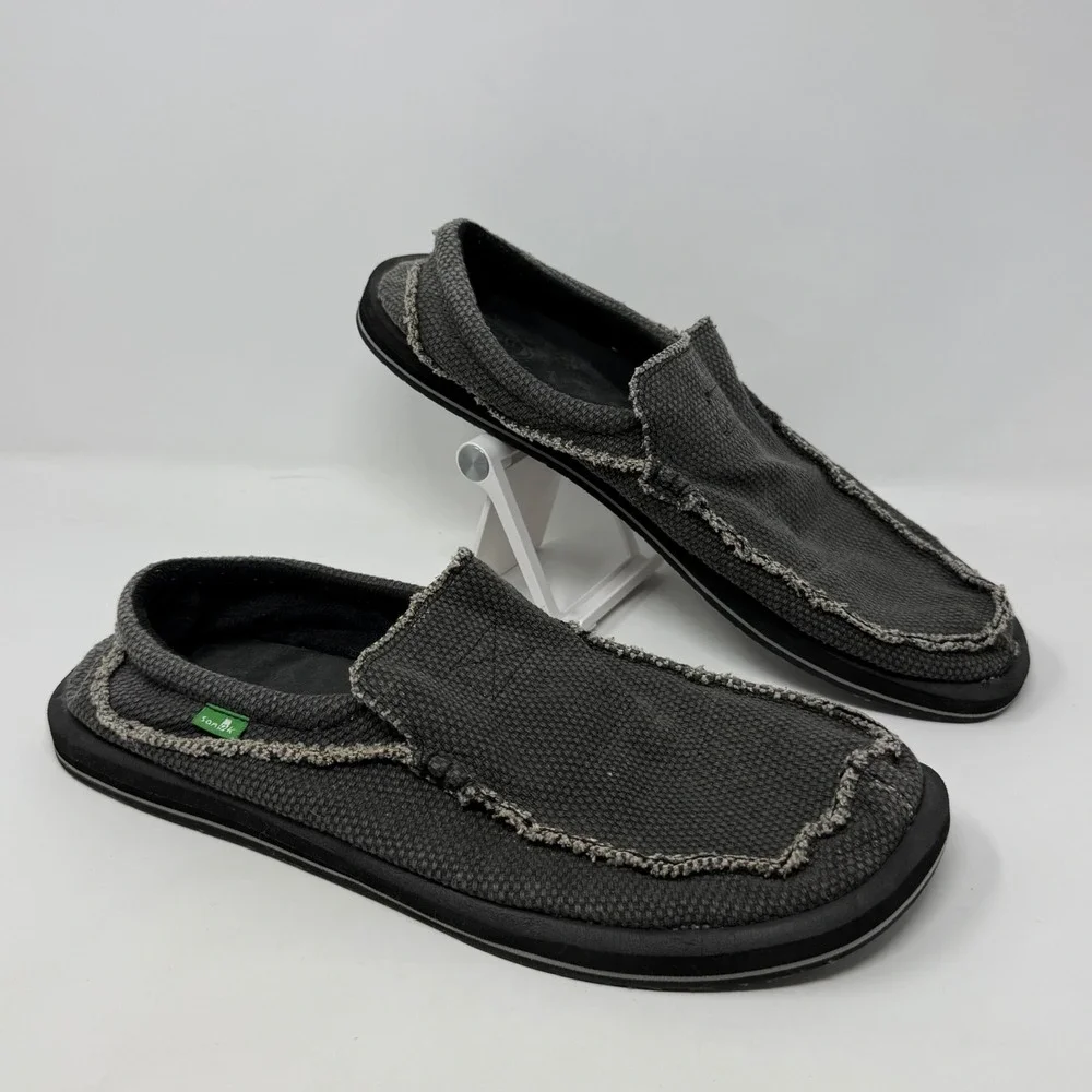 Sanuk Mens Sidewalk Surfer Charcoal Grey Canvas Slip On Loafers Size 13 EU 47